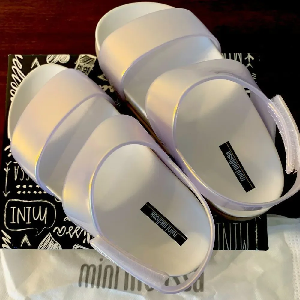 Mini Melissa Girls Glittery Cosmic  comfy sandal size 10 in white NIB